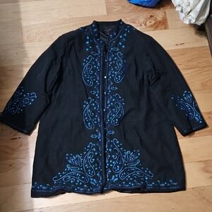 SilkLand Black Blazer with Blue Detailing
